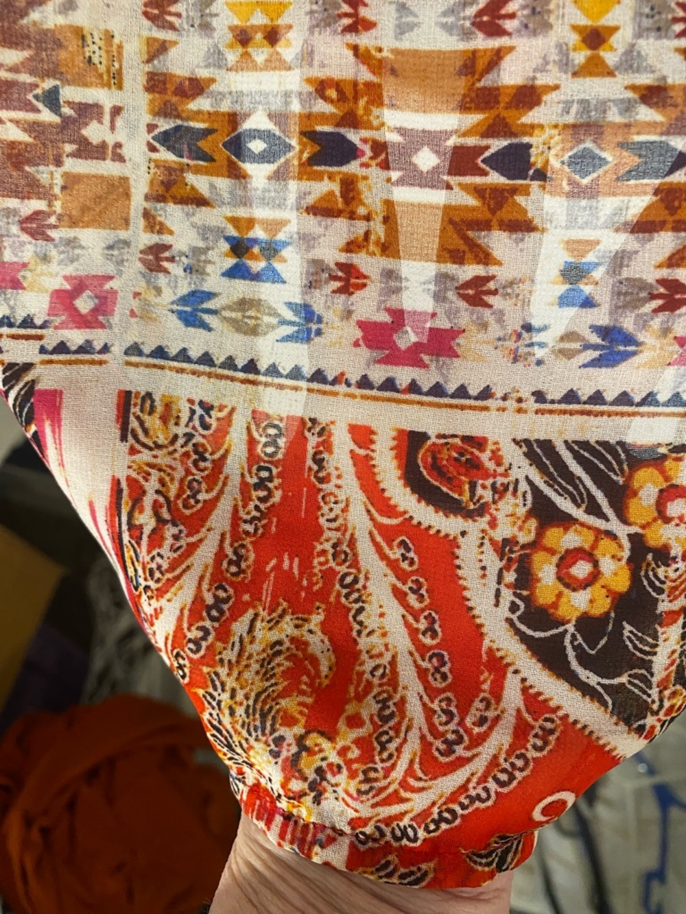 fig and flower Boho Paisley Tunic - Red, Yellow, Pink Size 2X Sheer Ethereal - Picture 5 of 6